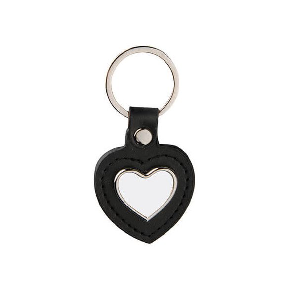 Bőr és fém kulcstartó szív, kör, hordó, szögletes és ovális alakúak - fekete